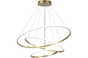MINIFAIR Led Lampadario Soggiorno, 82W Dimmerabile Plafoniera, Moderna Lampada A Sospensione, 3 Anelli Appendere Le Luci For La Sala Da Pranzo, Cucina Con Telecomando, 6500Lm, Oro