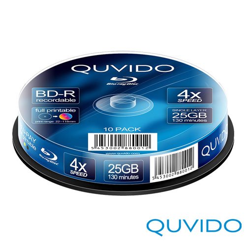 10 QUVIDO BD-R 25GB 4x Full Printable in Spindel // RiTEK