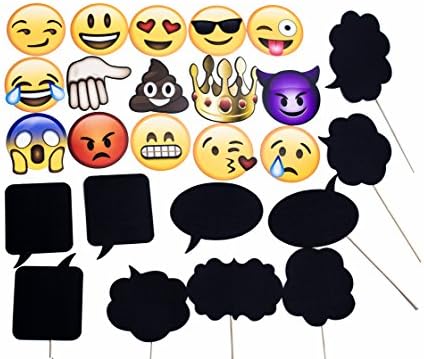 25 PCS Photo Booth Props - 10 PCS DIY Funny Speech Chalkboard Blackboard Signs Speech Bubbles Wedding Photo Booth and 15 PCS Emoji Photo Booth Props with Sticks for Wedding Party Birthday Anniversary