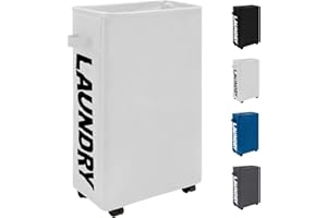 Trimming Shop Slim Laundry Basket with Wheels 38L Collapsible Rolling Laundry Hamper with Side Handles Space-Saving Tall & Thin Foldable Storage Bins for Corner 40x18x53cm (White)
