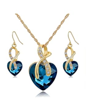 Long Way Schmuckset Halskette und Ohrringe Glas-Kristall Hochzeit Party Accessoires