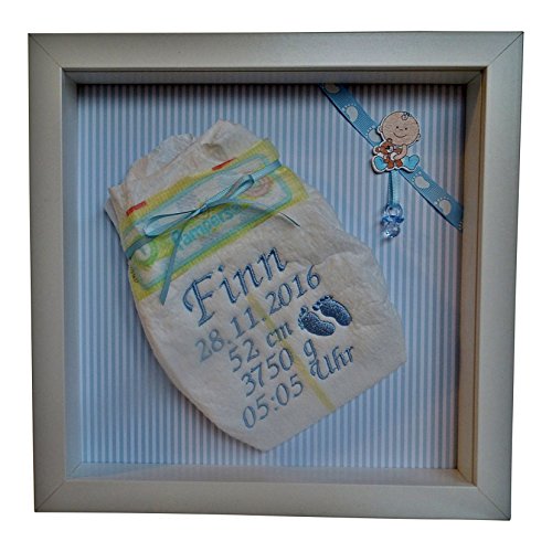 Bestickte Pampers Windel im 3-D Rahmen, Windelbild, Geschenk Taufe oder Geburt - 2