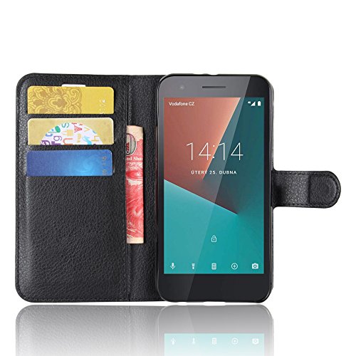 Custodia Vodafone Smart E8, Frlife Custodia Portafoglio in pu Pelle, Portafoglio Cover con Porta Carte, Funzione Stand, Chiusura Magnetica Per Vodafone Smart E8 smartphone Nero