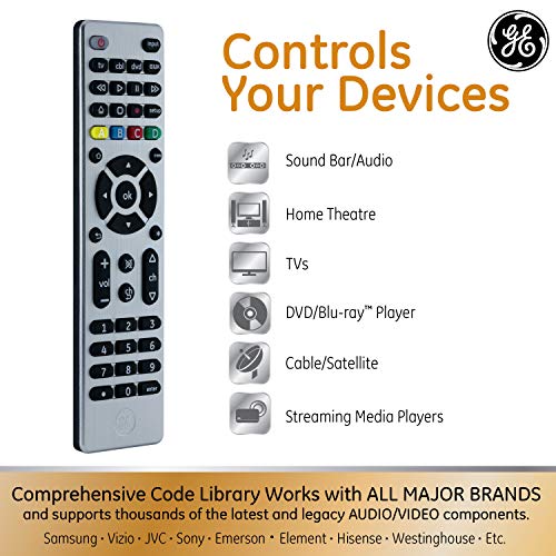 GE 33709 4-Device Universal Remote Control, Designer Series, Brushed Nickel