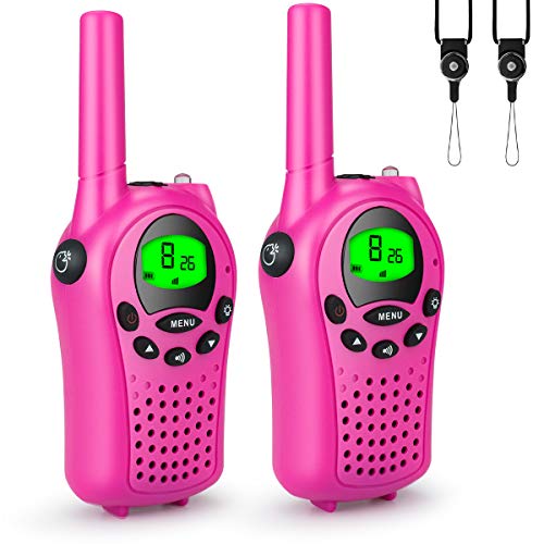 Alcoon 2 Stücke Walkie Talkies Set Kinder Funkgeräte Und Batterie und Outdoor-Reisen LC-Display VOX 8 Kanäle Taschenlampe Funkgerät (Pink)