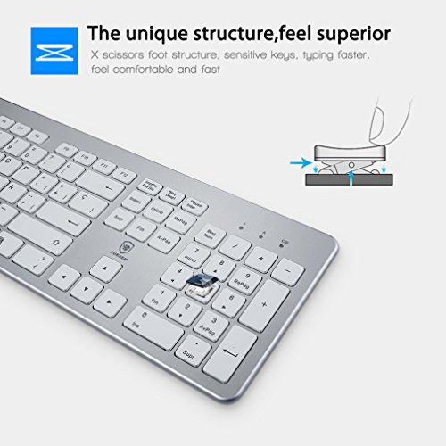 Aursen Teclado Inalambrico  2 4Ghz Teclado Espa  ol QWERTY Aluminio con Receptor USB para Mac La Computadora Ordenador para Windows 10 8 7 Vista XP Color Plata