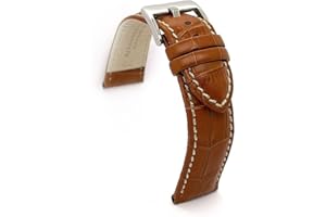 DILOY Correas de Reloj de Piel. Cuero Grabado Cocodrilo costura blanca 18mm 20mm 22mm 24mm 26mm 28mm 30mm. Ref 378