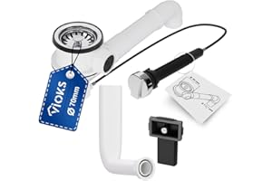 ‎VIOKS VIOKS Siebkorbventil 70mm mit 1" Schraub-Anschluss Überlauf und Siphon 1,5" - Raumschaffer Excenterbedienung Ablaufgarnitur Küchenspülenablauf-Set mit Excenterventil für Spüle Küchenspüle