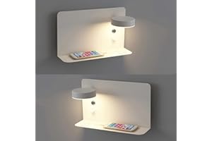 SENFAY Aplique Interior de pared LED Lámpara de pared ajustable con estante para Lectura arriba abajo 12W orientable carga USB Dormitorio interruptor para Dormitorio Cama Cabecero Lectura Salón