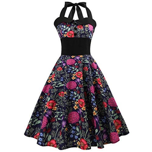 Malloom_Robes Halter sans manches Femme Vintage imprimée moulante Soirée Bal de promo Balançoire