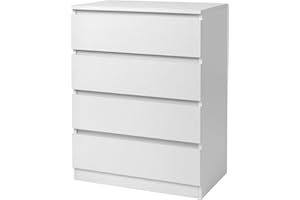 ‎LEADZM LEADZM Kommode Schlafzimmer Kommode mit 4 Geräumige Schubladen, für minimalistische Innenräume, Wohnzimmer, Schlafzimmer, Flur, Schrank, Sideboard, Highboard, viel Stauraum,Weiß (Weiß, 4 Schubladen)