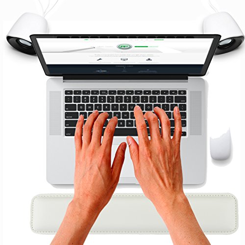 Rancco® PU Leder Handgelenkauflage für Tastatur und Maus w/ 2 Pcs rutschfester Matte, 46.5 cm Genäht Edge Soft Handgelenk Kissen Pad für Notebook / Desktop, Anzug für Büros, Haus, Spiel(Weiß) - 2