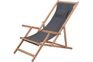 ‎VIDAXL vidaXL Składany leżak plażowy, tkanina i drewniana rama, szary