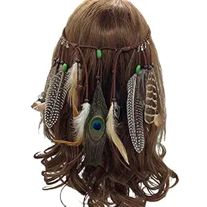 CBLUO Mixed: Feather Headband Hippie Indian Boho Hair Hoops Tassel Bohemian Headdress Headwear Headpiece Women Girls Kids Crown Hairband Hair Bands Party Decoration Cosplay Costume Hand