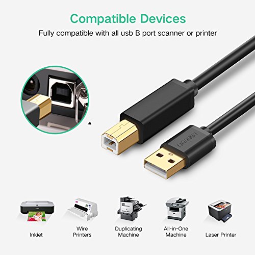 UGREEN 10350 - C  ble Imprimante USB 2 0 A M  le vers USB B M  le C  ble Printer Scanner Fil Imprimante pour Canon MG5750 HP Envy 4520 HP deskjet 3720 Epson XP245 Brother DCP-L2520DW  1 5 M 