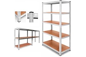 OcioDual Etagere Rangement, Etagere Garage, 180x90x40cm, Étagère Rangement, Étagère Metal, Supporte 875kg Divisée en 5 Etagères, Montage sans Tourner, Argent