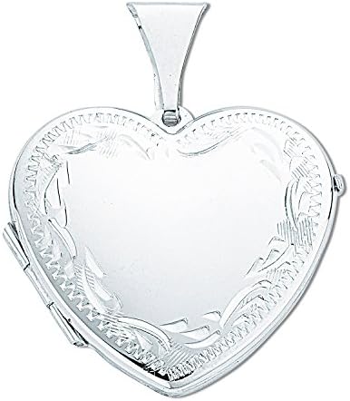 Silver Large Outline Flower Engraved Heart Locket