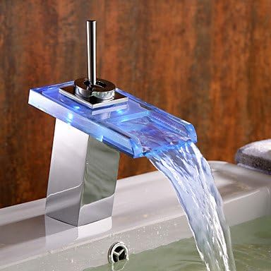 HFaucet® Bathroom Sink taps Contemporary LED/Waterfall Brass Chrome