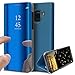 Produktbild HMTECH Galaxy J8 2018 Hülle Kristallklar Plating Überzug Spiegel Makeup Flip PU Lederhülle im Bookstyle Hart PC Magnetverschluss Standfunktion Schutzhülle für J8 2018,Blue PU Mirror