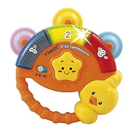 VTech – P&rsquo;tit Tambourin, Instrument de Musique Bébé, Hochet Tambourin Interactif, Jeu de Motricité Fine, Jouet d&rsquo;Éveil Musical, Cadeau Bébé Dès 3 Mois – Contenu en Français
