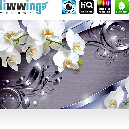 Vlies Fototapete 400×280 cm PREMIUM PLUS Wand Foto Tapete Wand Bild Vliestapete – Orchideen Tapete Ornament Orchidee Blüte Blume lila – no. 604 - 2