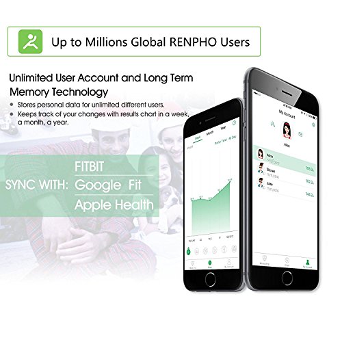 RENPHO® Körperanalysewaage mit Bluetooth /Web Connect Smart Scale/Digitale Personenwaage/Körperfettwaage für Gewicht, Körperfett, Wasseranteil, Muskelanteil, Knochenmasse, BMI Werte, etc. Gratis App: RENPHO für iOS und Android, max. 180kg/0,05kg, Schwarz - 4