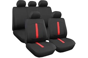 Lupex Shop Coprisedili universali in poliestere adattabili a tutte le auto con sedili standard - con 2 zip sui schienali posteriori - modello C - Rosso