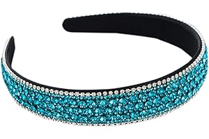 AIZIYIN Vintage Strass Kristall Stirnbänder Sparkle Diamant Stirnband Alice Band Samt Gepolsterte Breite Haarbänder Party Hochzeit Stirnband Haarzubehör für Frauen (1CryBlueColor)
