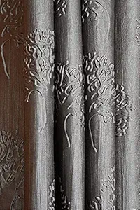 RIDHAAN Polyester Floral Tree Punching Windows/Door Curtains for Living Room, 7 Feet Long, Grey, Pack of 2