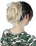 Prettyland - Extensiones postizas con coletero y moño grande estilo salvaje scrunchie, Muy buena sujeción con coletero