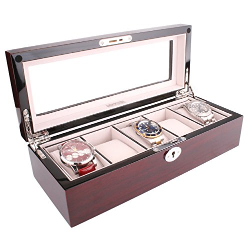 AXIS® Red Cherry Gloss Wood Storage Watch Display Box For 5 Watches