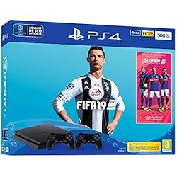 PS4 500 Go F - noir avec FIFA 19 - Edition Standard et 2nd DualShock 4 + PS Plus Voucher 14 Jours