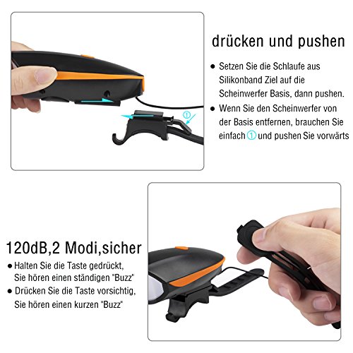 YaFex LED Fahrrad Lichter Set USB Wiederaufladbare Fahrradbeleuchtung 3-6 Licht-Modi Wasserdicht Außen Fahrradlampe mit Fahrradklingel 120 dB - 3