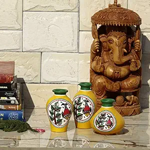 Vintage Gulley Terracotta 3Psc Pot Set for Home Decor (Yellow Green Fish)