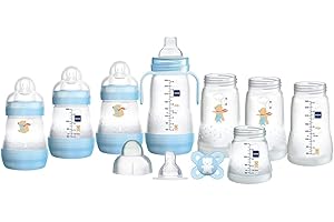 MAM Easy Start Self Sterilising Anti Colic Starter Set, Newborn Bottle Set and Soother, Newborn Essentials, Blue (Designs May Vary)