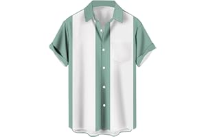 LZZIDOU Herren Vintage Bowling Shirt 1950er Retro Rockabilly Stil Kurzarm Button Down Musik Hawaiihemden