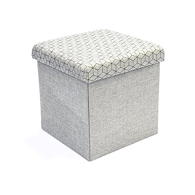 THE HOME DECO FACTORY HD3167 Coffre Rangement Pouf Pliable Gris Clair M4 Lin 37,5 x 37,5 x 37,5 cm