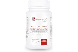 ‎FÜRSTENMED FürstenMED Kinder Multivitamin Vegan Kautabletten (Geschmack: Erdbeere) - Vitamin A, B, C, D & E speziell für Kinder entwickelt - 60 Tabletten - Laborgeprüft