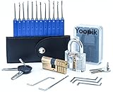 Yoopik Juego de 17 Ganzúas con 2 Cerraduras de Capacitación - una Práctica Clara Candado y Doble Cilindro de Bloqueo de Latón con Lock Pick Set en un Maletín de Transporte y una Guía Descriptiva de eBook en español.