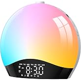 LIORQUE Alarm Clock Natural Light, Sunrise and Sunset Simulation Light Alarm Clock with Radio, 9 Dynamic Lighting Colors and