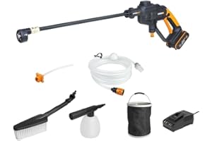 WORX HydroShot Cordless Pressure Washer - Portable Power Washer with 5-in-1 Pressure Nozzle, Max 24 Bar - Draws Water from Any Source - With 4 Accessories, Battery and Charger