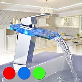 BONADE Grifo de Cristal para Baño con Luces LED RGB, Cascada de Lavabo