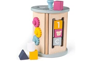 Bigjigs Toys, FSC® Certified Rolling Activity Centre, Wooden Toys, Baby Activity Centres, Wooden Shape Sorter, Toddler Toys, Baby Toys, Baby Wooden Toys, Wooden Activity Cube For 1 Year Olds