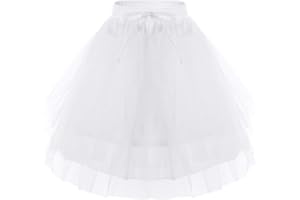 ranrann Mädchen Petticoat Unterrock Kurz Reifrock Prinzessin Tutu 5 Lage Mini Rock mit Kordelzug A-Linie Retro für Hochzeit Party Abend in Weiß Schwarz