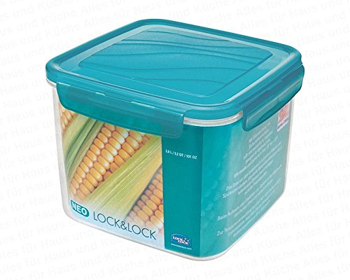 Lock & Lock ZZF220G Frischhaltebox Neolock quadratisch 3,0 L,187 x 187 x 138 mm, deckel grün