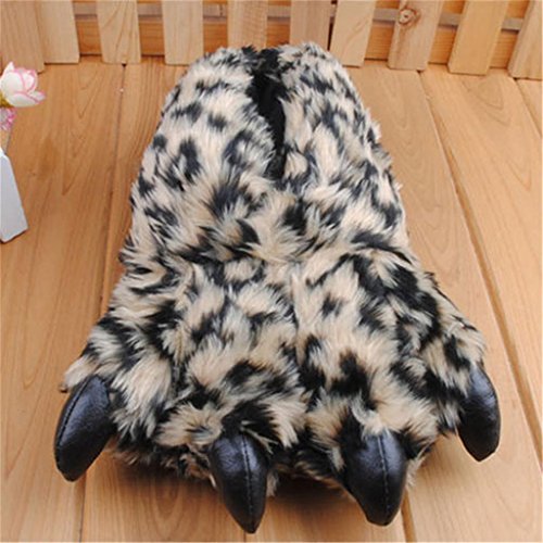Fur Slippers Animal Print House Shoes Leopard Claw Slippers
