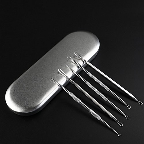 Auxent Mitesserentferner Nagelhautschieber Komedonenquetscher Set aus Edelstahl in 5 Stücke, Rostfrei, Silber - 8