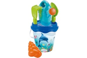 Ecoiffier- Secchio da Spiaggia Delfini con Pala, rastrello, annaffiatoio e Stampo per la Sabbia, Multicolore, 851