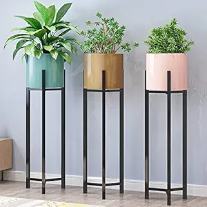 Weston Crafts Metal Plants Stand Set of 3 G I Pot Black Powder Coating Metal Planter Stand Indoor Outdoor- Multi Color