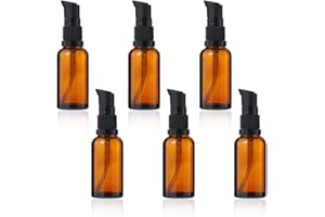 GVEYIQK 6 Stück 30 ml Leer Glasflaschen Braun, bernsteinfarbene Glas-Lotion-Flaschen, Lotionspender Braunglas Flasche mit pumpe, Ätherisches Öle Flaschen Reise Flaschen Creme Lotion Flasche Pumpflasche
